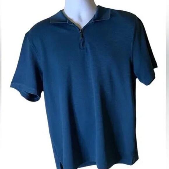 R&R Casual Men's Shirt Size Large Short Sleeves Half Front Zip Polo Top Blue - Picture 3 of 7